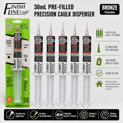 30mL Pre-Filled Precision Caulk Applicator Bronze 5-Pack - color: Dark Brown / Bronze