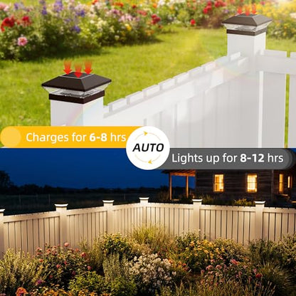 T-SUN Solar Post Cap Lights 6 Pack, 2 Modes Fence Post Solar Lights Black - color: Black-Warm & Cool White, size: 6 Pack