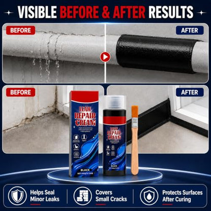 Leak Repair Cream with Brush, Black Waterproof Sealant for Cracks and Gaps
