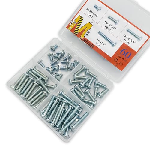 60 Pcs 4 Sizes #8-32 Machine Screws Knob Screws Cabinet Electricians Screws, Carbon Steel Zinc-Plated Phillips Pan Head Machine Screws Assortment Kit - size: #8-32-4Size-60P