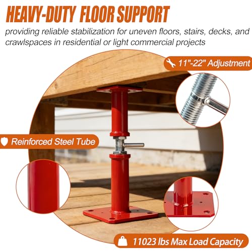 11"-22" Adjustable House Floor Jack, 11023 lbs Max Load Capacity Screw Jack - color: Red, size: 11-22 Inches(4 Pack)