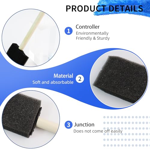 4 PCS Foam Paint Brushes Set, 1" 1.57" 2" 3" with Wooden Handle