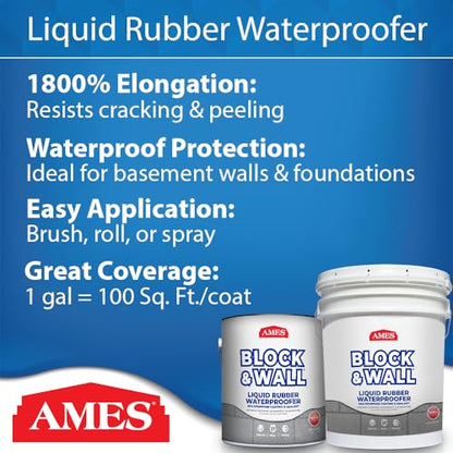 Ames Block & Wall™ Liquid Rubber Waterproofer,5 Gal, White - size: 5 Gallons