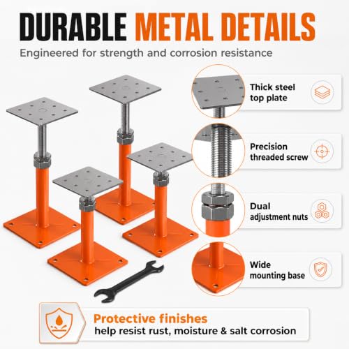 4-Pack Adjustable House Floor Jacks, 5-8 Inch Telescoping - color: Orange
