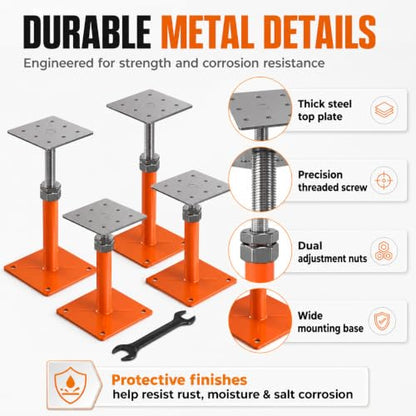 4-Pack Adjustable House Floor Jacks, 5-8 Inch Telescoping - color: Orange