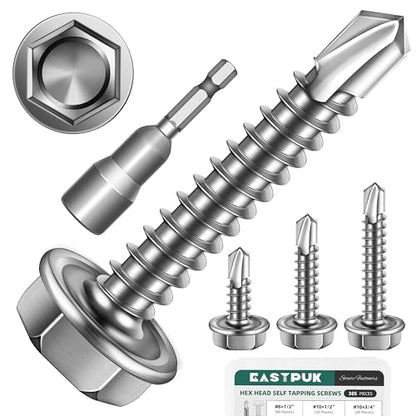385Pcs #8#10#12 Self-Tapping Screws for Metal 410 Stainless Steel Hex Head Self-Drilling Screws Assortment Kit, Quick Tapping Sheet Metal Screw - style: Hex Head