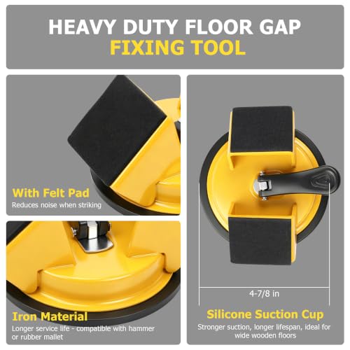 Heavy Duty Floor Gap Fixer Tool with Suction Cup Lifter, Rubber Mallet, and 5 Nano Adhesive Pads, for Laminate, LVP, Vinyl Plank, and Hardwood Flooring Gap Repair