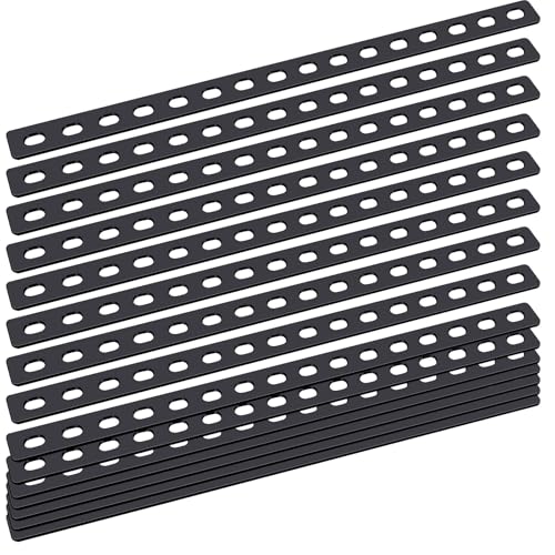 Zonon 10 Pcs 16 Inches Flat Straight Brace Brackets Adjustable 201 Stainless Steel Mending Plate 408mm/16 '' Length 16 Screw Hole Straight Bracket, 2.8 mm Thickness, Slot for 5/16" Screw (Black) - color: Black