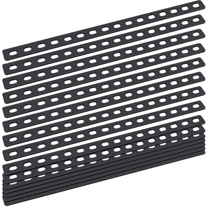 Zonon 10 Pcs 16 Inches Flat Straight Brace Brackets Adjustable 201 Stainless Steel Mending Plate 408mm/16 '' Length 16 Screw Hole Straight Bracket, 2.8 mm Thickness, Slot for 5/16" Screw (Black) - color: Black