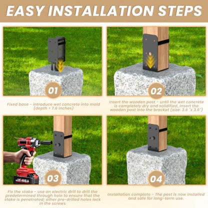 2 Pcs 4"x4" U-Shape Wet Concrete Fence Post Base(Actual 3.6"x3.6") - size: 4"x4‘