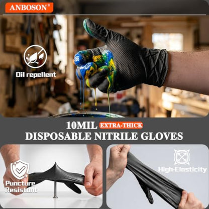 ANBOSON 10 Mil Heavy Duty Mechanic Nitrile Gloves, Large Black 100 Count - color: Black-100, size: Large