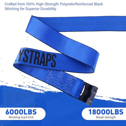 4 Inch Flat Hook Truck Straps Heavy Duty 30 FT - 6000LB Working Load Winch Strap & Tree Saver, 18000LB Break Strength Tie Downs for Flatbed Trailers and Off-Road Recovery (10 Pcs) - color: Blue