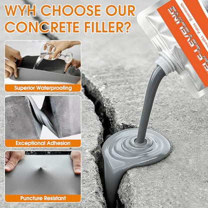 Self Leveling Concrete Crack Filler 6 Pack – High Elasticity, Waterproof & Quick Drying, Professional Grade Crack Sealant for Driveway, Patio, Walkway, Slab, Joint, Indoor & Outdoor, Grey - size: 105 OZ(Pack of 6)