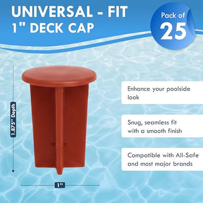 Pool Fence Hole Caps for 1-Inch Poles, Red, 25 Pack - color: Brick Red