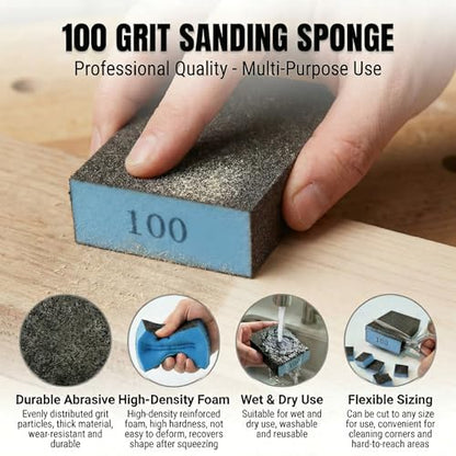 8 Pack Sanding Sponge Blocks,100 Grit Cuttable Washable Reusable Wet Dry Sanding Blocks for Drywall, Wall, Metal, Wood Furniture, Woodworking, Home Renovation - color: 100 Grit