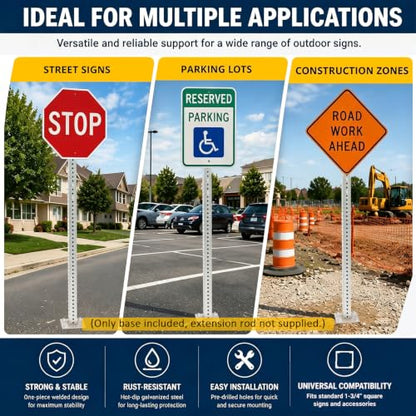 1 Pack 3 ft Square Sign Post Base for 1-3/4" Signs Posts