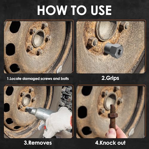 5-Piece Heavy Duty Bolt Extractor Set, 1/2" Drive Impact Lug Nut Remover Tool - size: 5-Piece Heavy Duty Remover