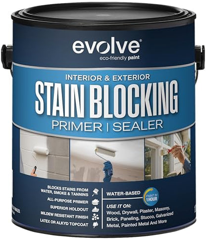 Evolve Stain Blocking Primer & Sealer, 1 Gallon – Interior & Exterior, Multi-Surface, High-Performance Stain & Odor Blocker, Excellent Adhesion, Low VOC, Fast Drying - size: 1 Gallon