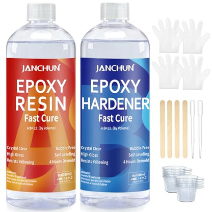 JANCHUN Crystal Clear Epoxy Resin Kit 16oz, Bubble-Free, Anti-Yellowing, Self Leveling Easy Mix 1:1 Coating and Casting Resin for Table Top, Molds, Tumbler Crafts, Painting, Jewelry, DIY Gifts - size: 16 fl oz
