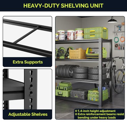 60" W Metal Storage Shelves, 2640lbs Heavy Duty Garage Rack - size: 60"W x 24''Dx 60"H