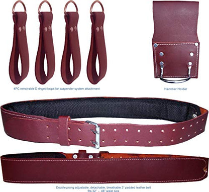 PRO-20. Premium Grain Leather Tool Belt, Construction Tool Rig, Leather Tool Pouches, Carpenters Belt, Tool Rig, Roofer’s, Drywaller’s Tool Belt, Framer’s Belt (Maroon)