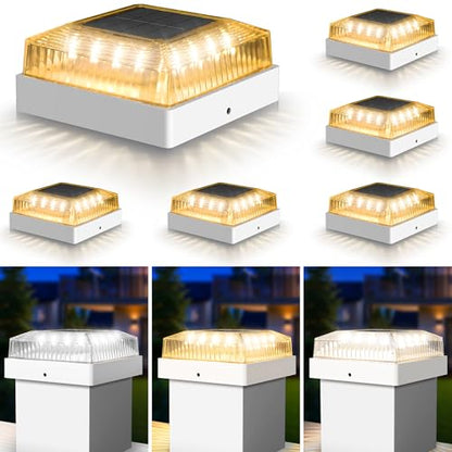 Solar Post Cap Lights for 4x4 Wood/Vinyl Fence Posts, 6-Pack - color: White, size: 6 Pack