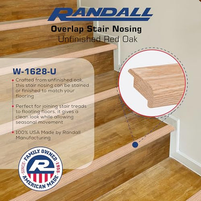 3/8" Overlap Stair Nosing Unfinished Red Oak (4 FT Long) - size: 4 FT Long