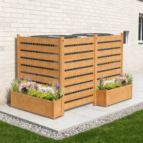 DoCred Air Conditioner Fence, Wood Decorative Fences with Planter Box