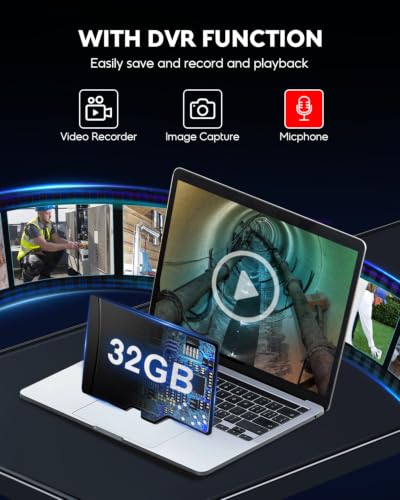 Anysun Self Leveling Sewer Camera 100Ft, Sewer Inspection Camera with 9'' 1080P Screen & DVR, IP68 Waterproof Drain Pipe Camera Plumbing Camera Borescope Camera with Light, 32GB Card(Red Cable) - size: 100Ft/30M, Self Leveling