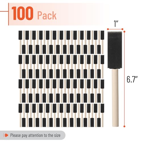 Bates- Foam Paint Brushes, 1-Inch, 100 Pack, Black Foam Brushes for Painting with Lightweight Wooden Handles - color: Black, size: 1 inch, 100 Pack