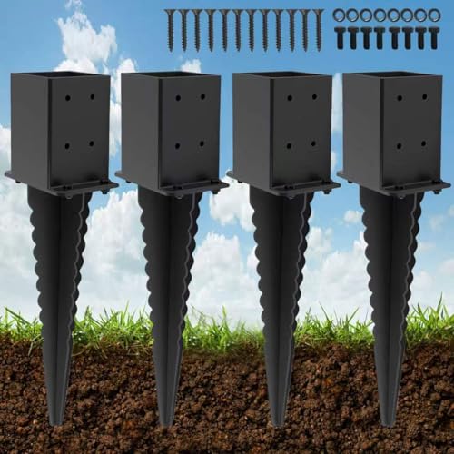 4 Pcs 4x4 Fence Post Anchor Ground Spike (Actual 3.6“x3.6”),22" Post Spike