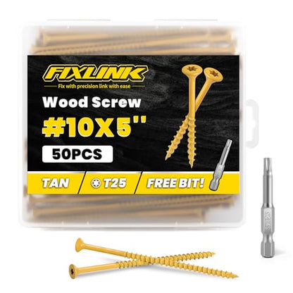Deck Screws 5 Inch, 50PCS, FIXLINK #10 x 5 Wood Screws, Tan - color: Tan, size: #10 x 5"