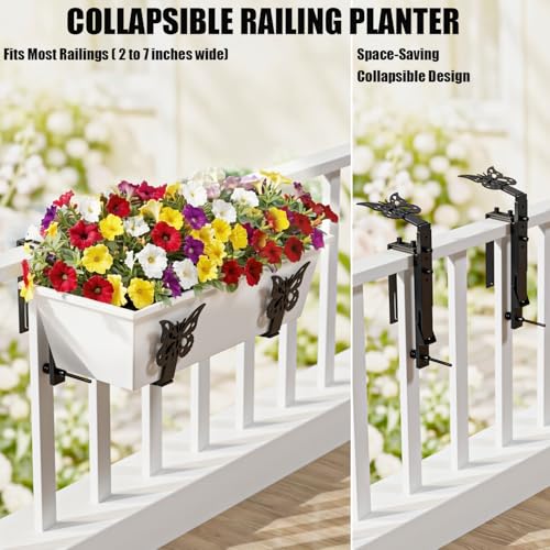HFHOME Window Box Brackets, Adjustable Planter Box Brackets, Heavy Duty Flower Railing Planter Bracket for Balcony, with Enhanced Bottom Support, Perfect for Deck, Fence and Garden - Black (2 Pack) - color: 2 Pcs - Black
