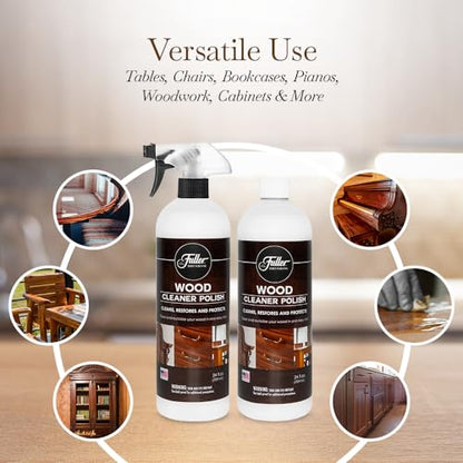 Fuller Brush Wood Polish & Cleaner – Conditions, Shines & Protects Wood Surfaces – Removes Dust, Smudges & Stains – Safe for Furniture, Cabinets, Tables & Trim - (Bottle with Sprayer - Pack of 1)