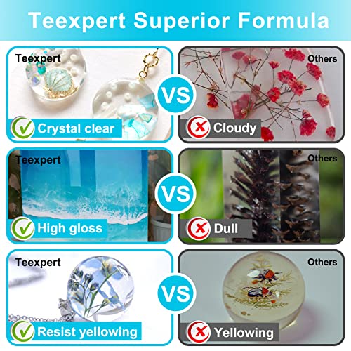 Teexpert Epoxy Resin Crystal Clear: 64OZ Epoxy Resin kit Fast Curing Heat Resistant for Casting Coating Art DIY Craft Jewelry Wood Table Top Flower Preservation- 2 Part(32OZ Resin and 32OZ Hardener) - size: 64 oz