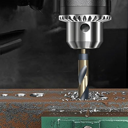 HUHAO 8Pcs Reduced Shank Twist Drill Bit Set from 9/16" to 1",High Speed Steel Drill Bits with 10mm (3/8") & 1/2" Shank,Gold Titanium & Black Nitride Coated Drilling Bit for Hard Wood,Mild Steel - size: 8PC