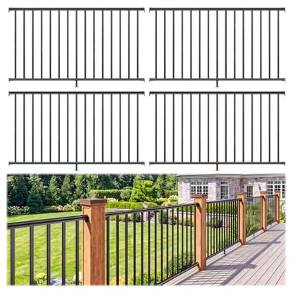 Egadis 4 Pack 42 in x 6 ft Aluminum Porch and Deck Railing Kit Without Post - color: Level 6ft - 4 Panel