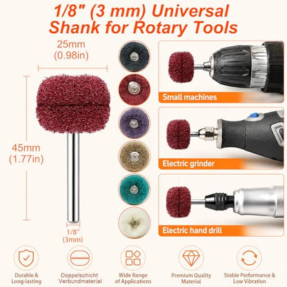 90-Piece Abrasive Buffing & Polishing Wheel Set - 1/8" Shank, 1" (25mm) 80-800 Grit, 15 Wool Felt Buffing Wheels, Rotary Tool Polishing Kit for Metal, Jewelry, Wood, Glass - color: Mix 90Pcs