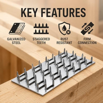 100 Pcs Truss Plates 2x4 Inch, Pronged Galvanized Steel Mending Plates - size: 2×4inch 100pcs