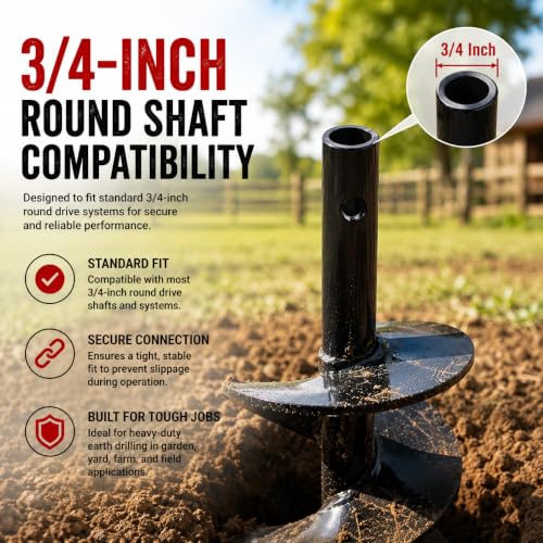 XtremepowerUS 4" Inch Auger Digging Bit for Post Holes Replacement Earth Digger Planting Drill Fence Hole Maker Grass Plant Hole Fit for 3/4" Shaft - size: 4"
