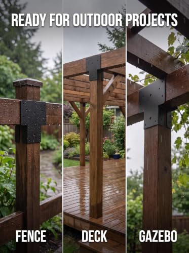 6x6 T-Shaped Column Beam Connectors Multi-Use Brackets for Pergolas - color: Black-6x6