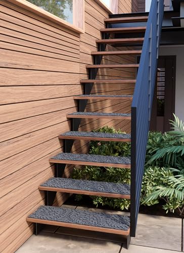FINEHOUS Outdoor Stair Treads Non-Slip 35”x10” (6-Pack) – Carpet Treads with Rubber Backing Floral Grey - size: 35" X 10"
