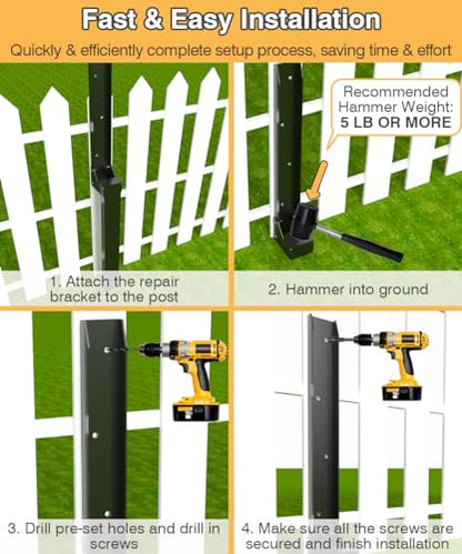 Fence Post Anchor Kit, Heavy Duty Metal Steel Post Repair Kit, Fence Post Anchor Stakes Ground Spike for Repairing Tilted/Broken Wood Post, Metal-Plate Style, 1 Pack - size: Metal-Plate-1