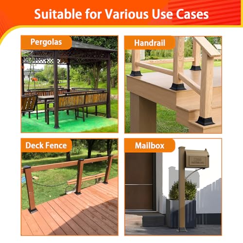4x4 Post Base 10Pcs, Internal 3.58"x3.58" Heavy Duty Powder-Coated Steel Post Bracket Fit for Standard Wood Post Anchor, Decking Post Base for Deck Porch Handrail Railing Support