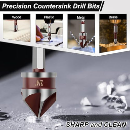 Countersink Drill Bit, 5PCS HSS Hex Shank Countersink Drill Bit Set - style: Wood Countersink