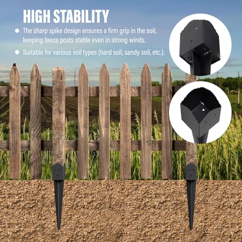 6 Pack 24"x4"x4" Heavy Duty Fence Post Anchor Ground Spike (S6) - size: 24IN