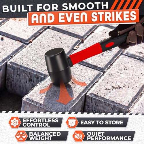 Rubber Mallet Hammer 8 Oz (0.5 lb), Soft Face Non-Marring Head - color: Red