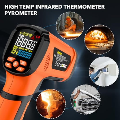 Infrared Thermometer Temperature Gun, -40℉-3632℉, High Temp Thermometer with Thermocouple Probe, Non-Contact 50:1 Pyrometer Dual Laser Thermometer Gun for Engine, Kiln, Forging, Industrial - color: Orange -40°F-3632°F (-40-2000°C)