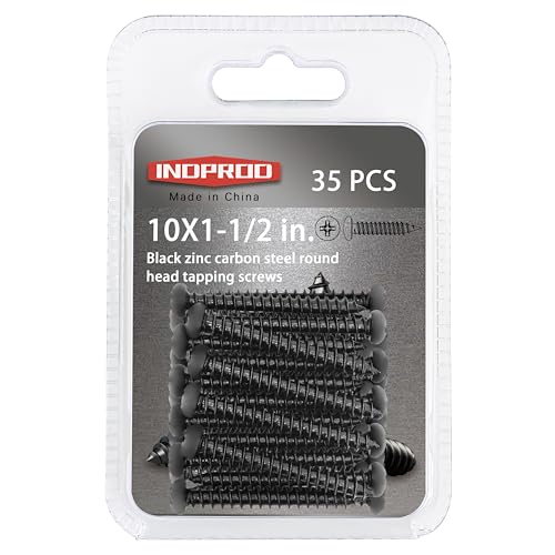 #10 x 1-1/2" Black Wood Screw, Phillips Pan Round Head, Black Zinc Plated Carbon Steel, #10 x 1 1/2 inch Self Tapping Full Thread Screws, 35 Pieces - size: #10X1-1/2" (M5x40mm)