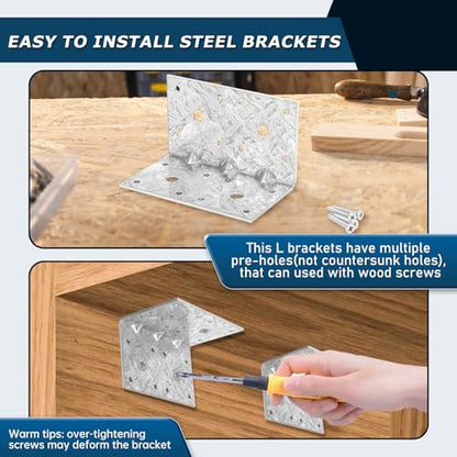4Pcs L Brackets for Wood Galvanized, Heavy Duty 90 Degree Corner Brace 4.7x2.9x2.9in, Anti-Rust and Reinforcing Right Angle Bracket, 2.8mm Thickness - size: 4.7x2.9x2.9in
